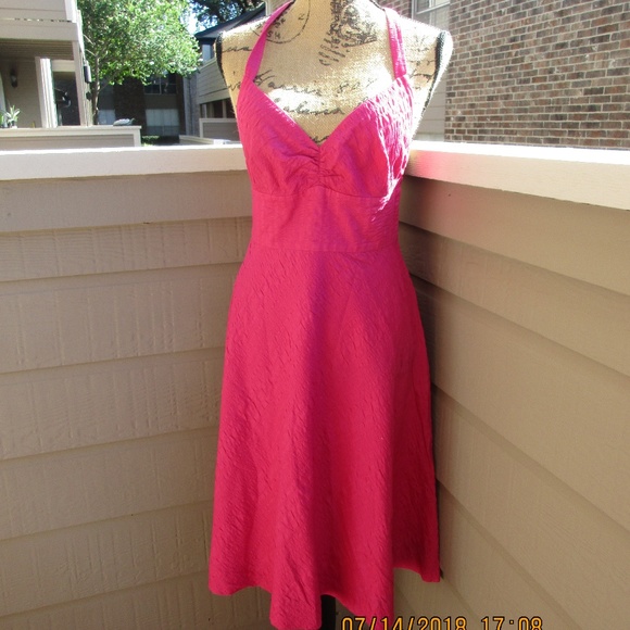 J. Crew Dresses & Skirts - J. Crew hot pink seersucker halter dress Sz 4 1350
